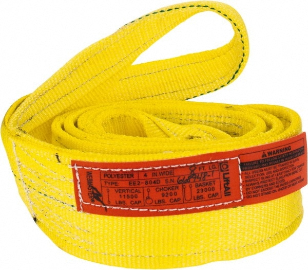 Lift-All EE2804DTX8 Eye & Eye Sling: 4" Wide, 8 Long, 23,000 lb Vertical, Polyester 