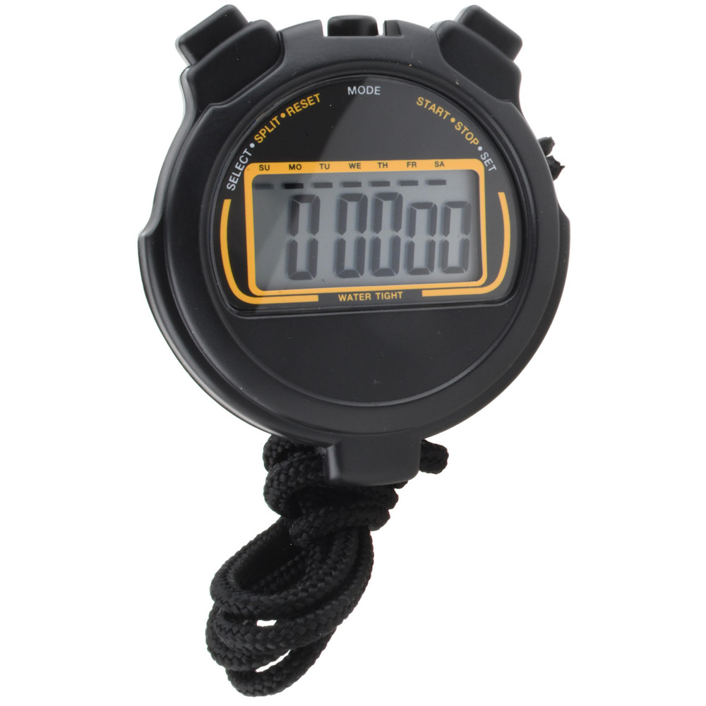 Water Resistant Digital Stopwatch with Lap Counter - CR2032, Black