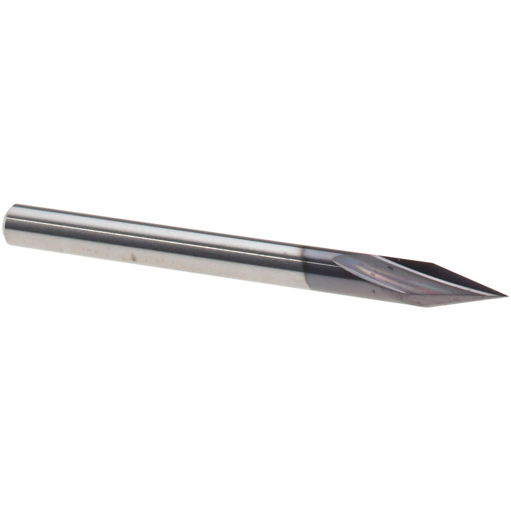 Made in USA | Harvey Tool Chamfer Mill: 1/8" Dia, 30 deg, 2 Flute, 1/8" Shank Dia, Solid Carbide, Single End - 1-1/2" OAL, AlTiN Coated | Part