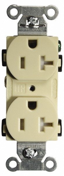 Hubbell Wiring Device-Kellems Straight Blade Duplex Receptacle: NEMA 5-20R, 20 Amps, Self-Grounding - Specification, Ivory | Part #BR20ITR