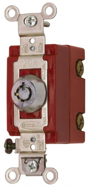 Hubbell Wiring Device-Kellems HBL1222RKL 120 to 277 VAC, 20 Amp at 125 Volt, 21 Amp at 250 Volt, SPST, 6 Tumbler Barrel Key Switch Image