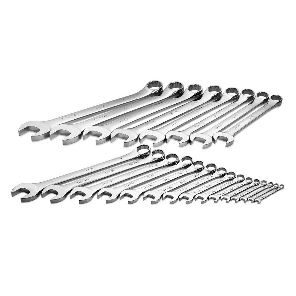 Combination Wrench Set: 23 Pc, 1/4 to 1-1/2" Wrench, Inch