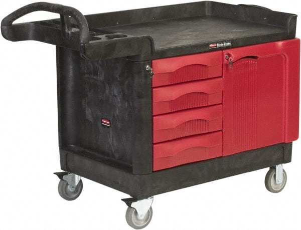 Rubbermaid FG453388BLA Roller Cabinet Mobile Work Center: 50-3/4" OAD, 4 Drawer, 4 Shelf 