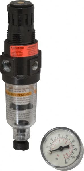 Wilkerson B03-02-G000 FRL Combination Unit: 1/4 NPT, Miniature, 1 Pc Filter/Regulator with Pressure Gauge 