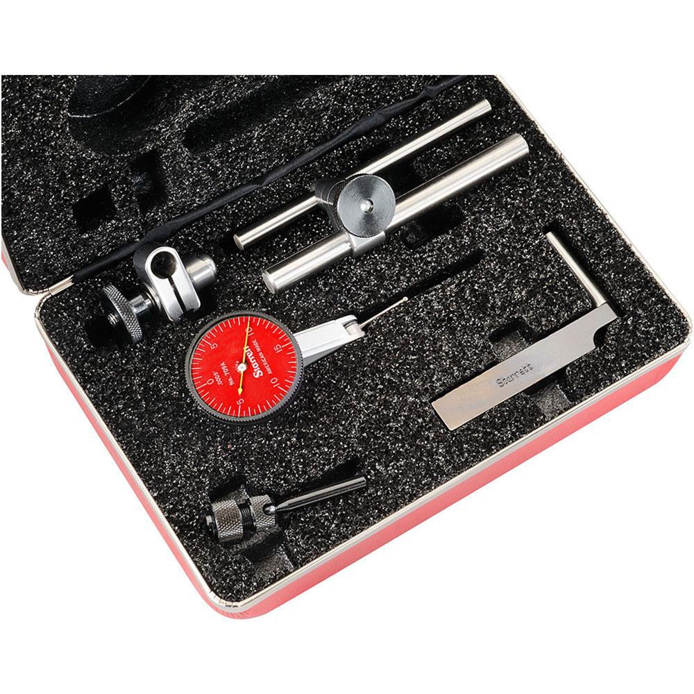 Starrett 64606 Test Indicator Kit: 7 Pc, 0.03" Measuring Range, 1-3/8" Dial Dia, 0-15-0 Dial Reading Image