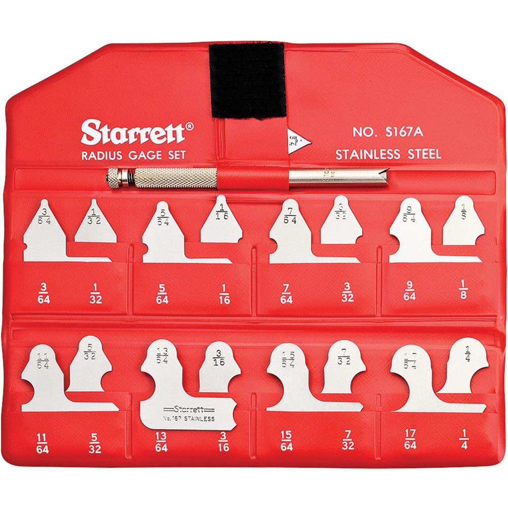 Starrett 50616 Radius Gage Set: Stainless Steel, 1/64 to 17/64" Radius, 17 pc Image