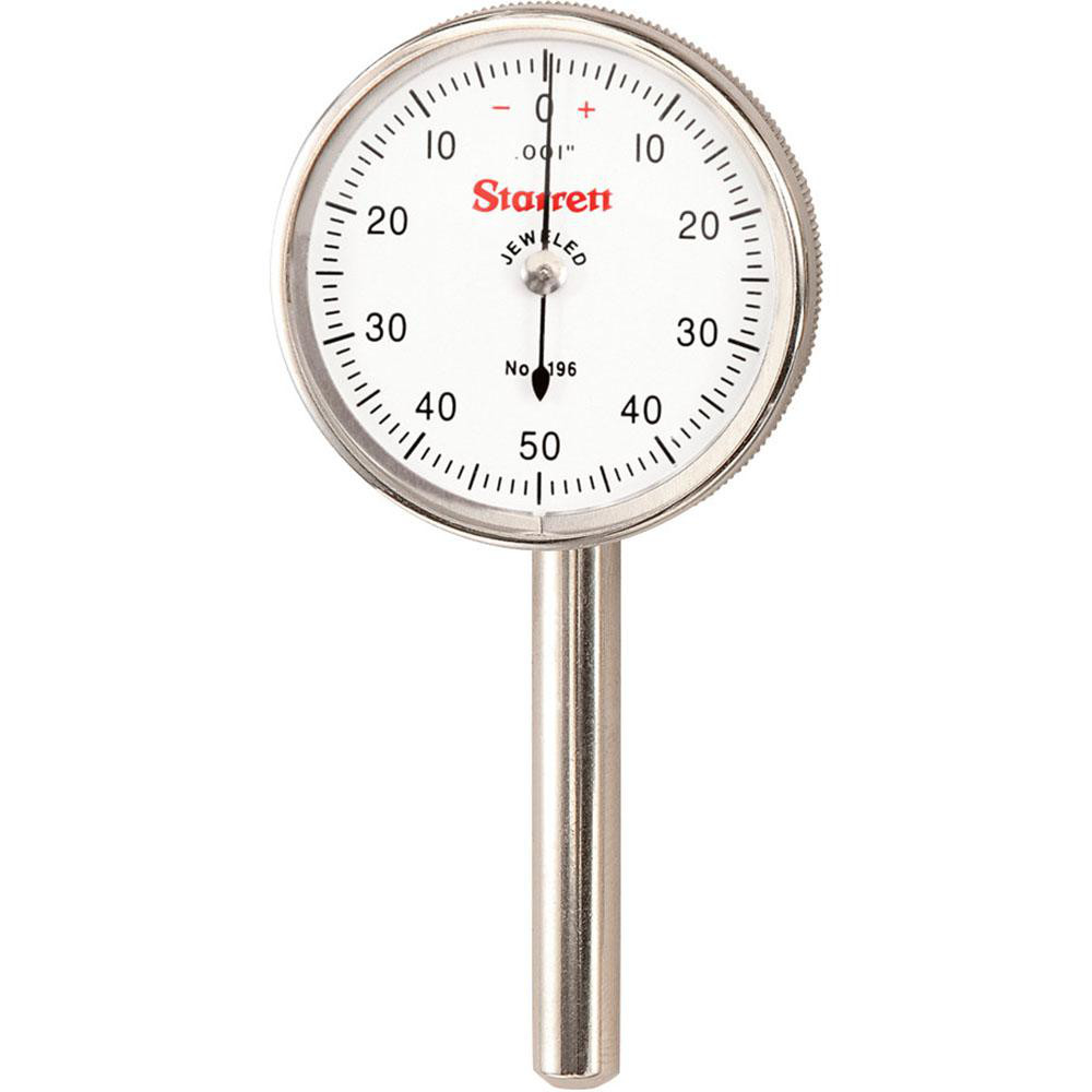 Dial Drop Indicator: 0.2000" Max Measurement, 0-50-0 Dial Reading - White, Plunger Back