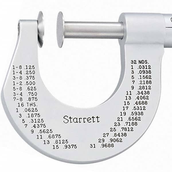 Starrett 256PN-1 Disc-Type Micrometer +/-0.00015 Accuracy 0-1 Range Plain Thimble 0.001 Graduation 