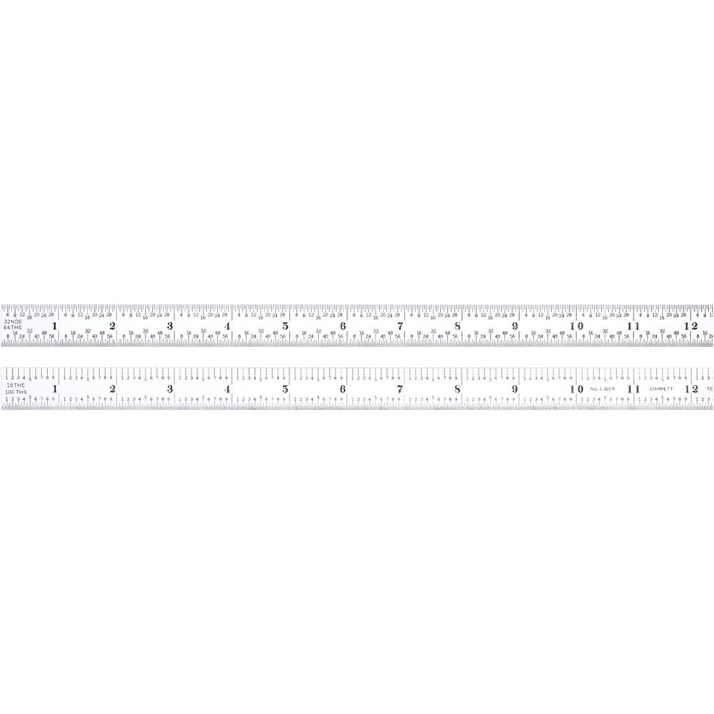 Steel Rule: 24" OAL, 5R Graduation, Flexible, 3/4" OAW - Silver, Satin Chrome-Plated, 1/100, 1/32 & 1/64" Graduation