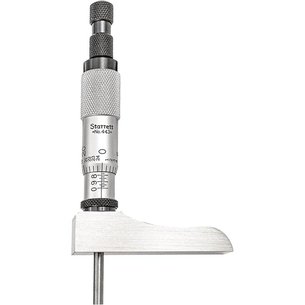 Mechanical Depth Micrometer: 6'' Range, 6 Rods, Satin Chrome Finish - Ratchet Stop Thimble, 2'' Base Length, 0.001'' Graduation
