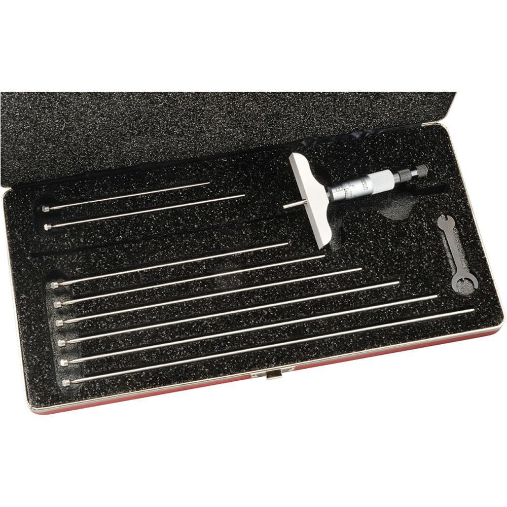 Starrett 52216 Mechanical Depth Micrometer: 9 Range, 9 Rod, Satin Chrome Finish Image