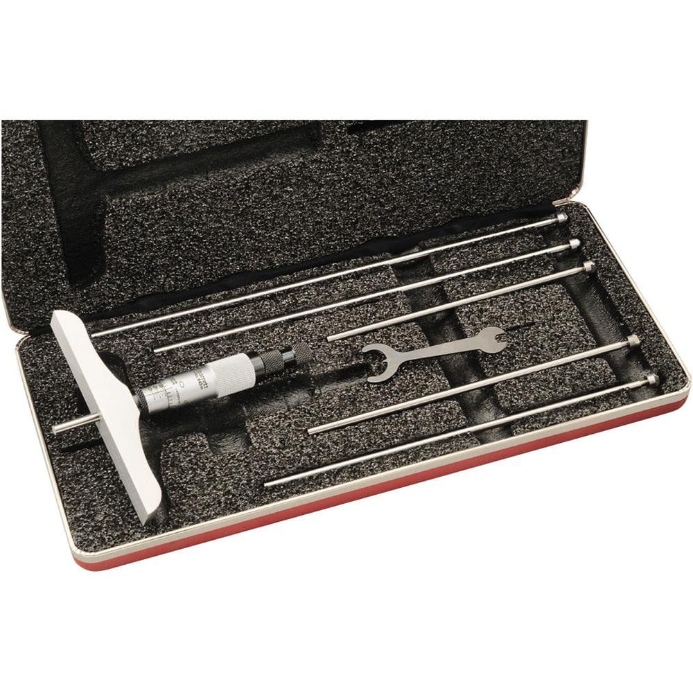 Starrett 52224 Mechanical Depth Micrometer: 6 Range, 6 Rods, Satin Chrome Finish Image