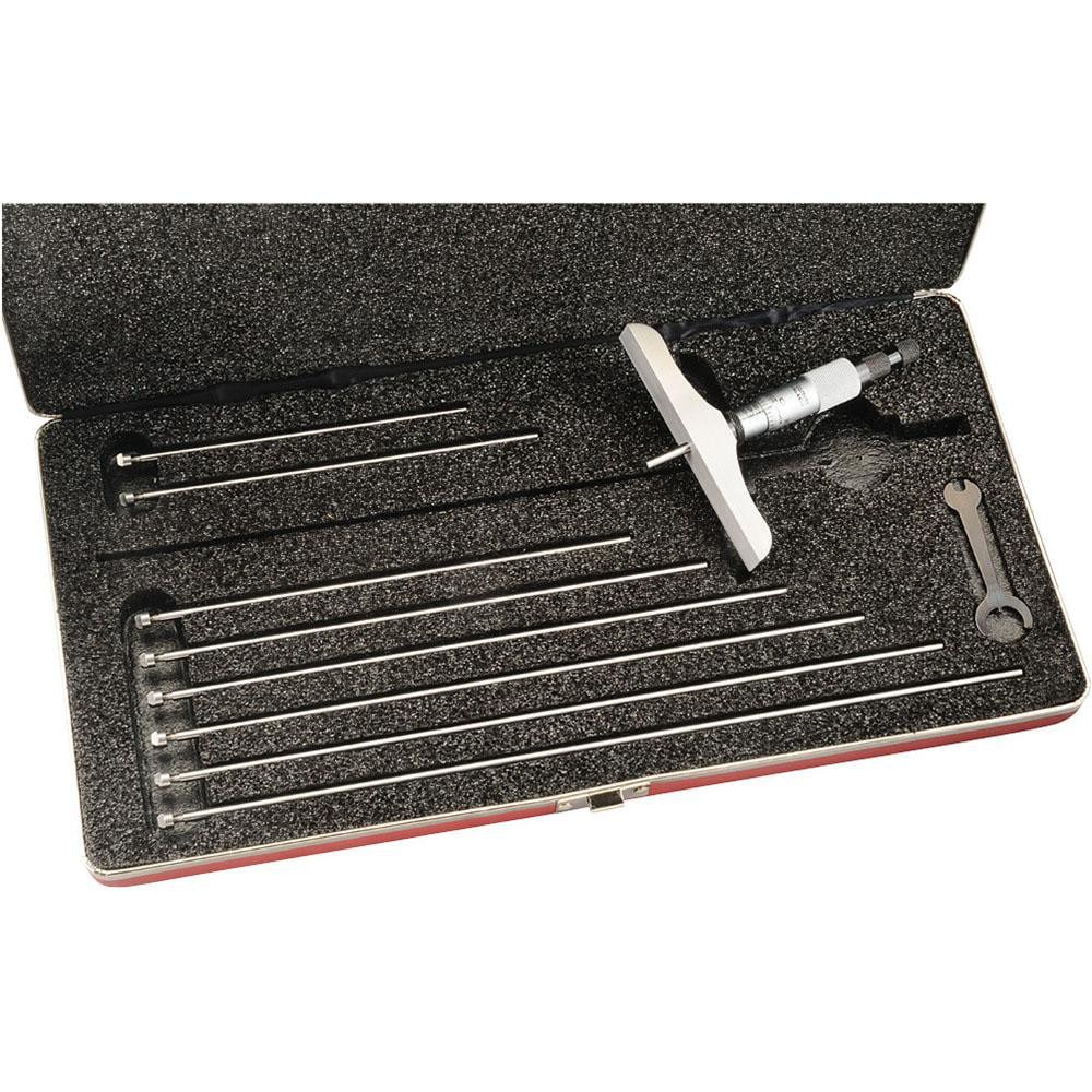 Starrett 52228 Mechanical Depth Micrometer: 9 Range, 9 Rods, Satin Chrome Finish Image