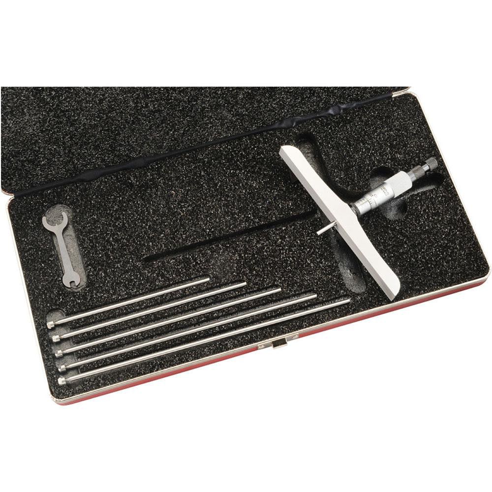 Starrett 52248 Mechanical Depth Micrometer: 6 Range, 6 Rod, Satin Chrome Finish Image