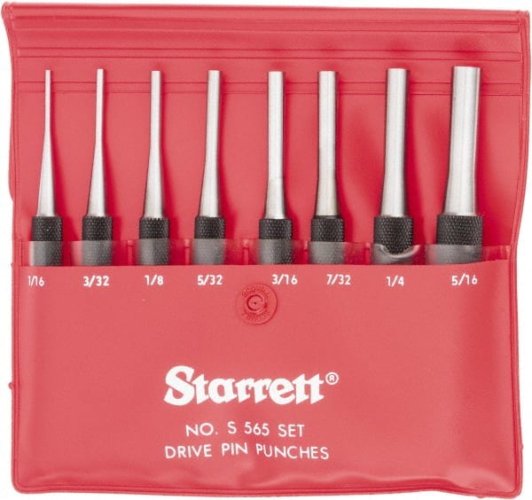 Starrett - Pin Punch Set: 8 Pc, 0.0625 to 0.25″ - 86420643 - MSC