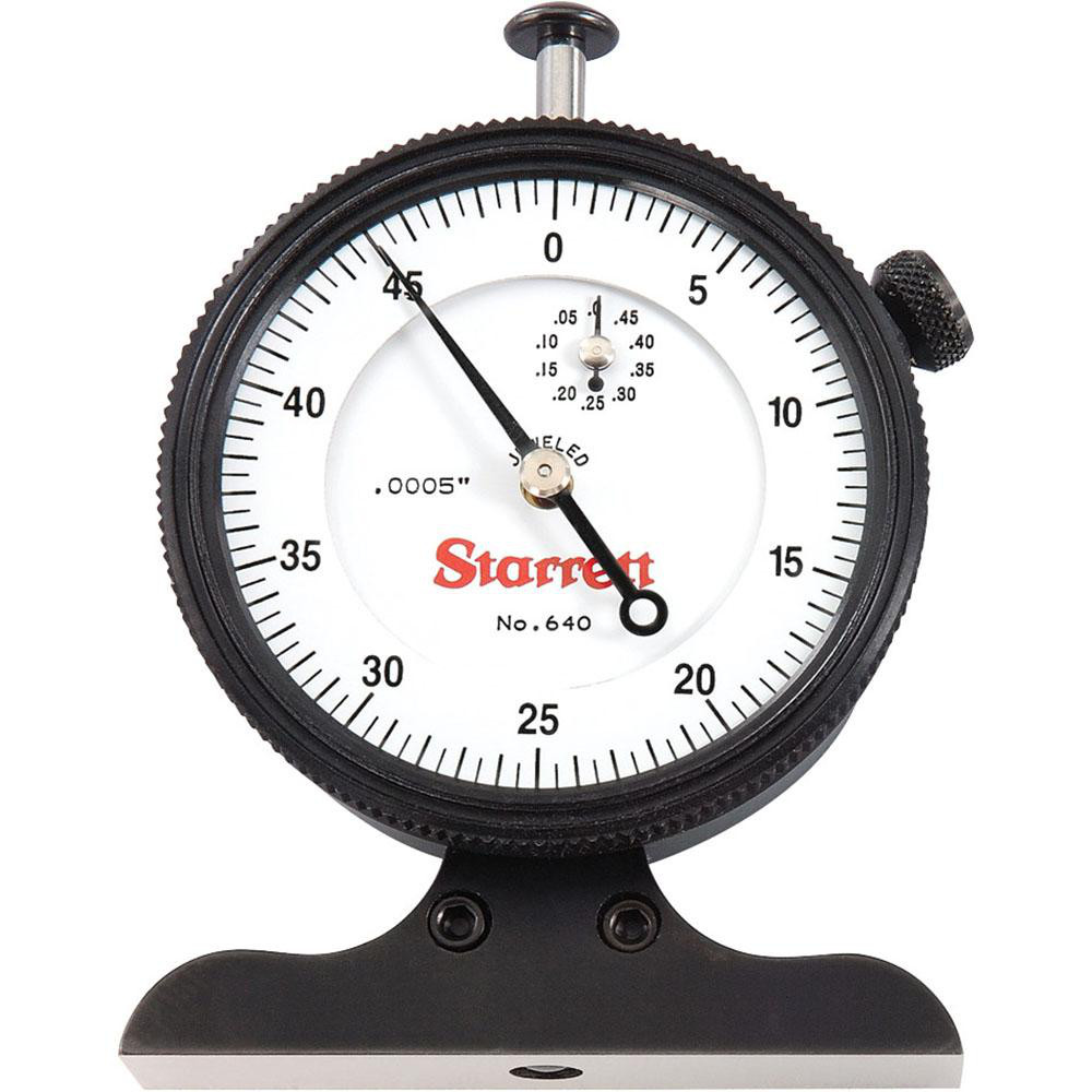 0 to 1/2 Inch Range, White Dial Depth Gage - 0.0005 Inch Graduation, 2-1/2 Inch Base Measuring Length
