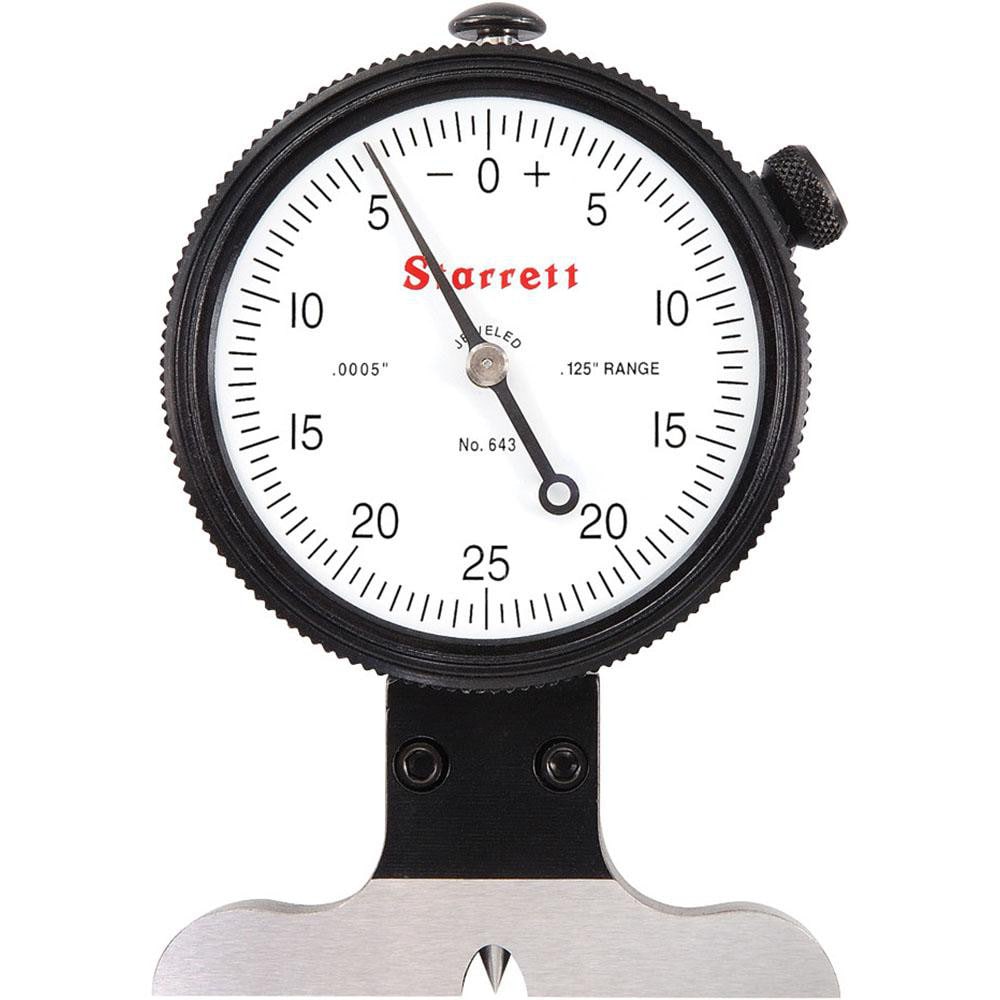 0 to 1/8 Inch Range, Ground Steel, White Dial Depth Gage