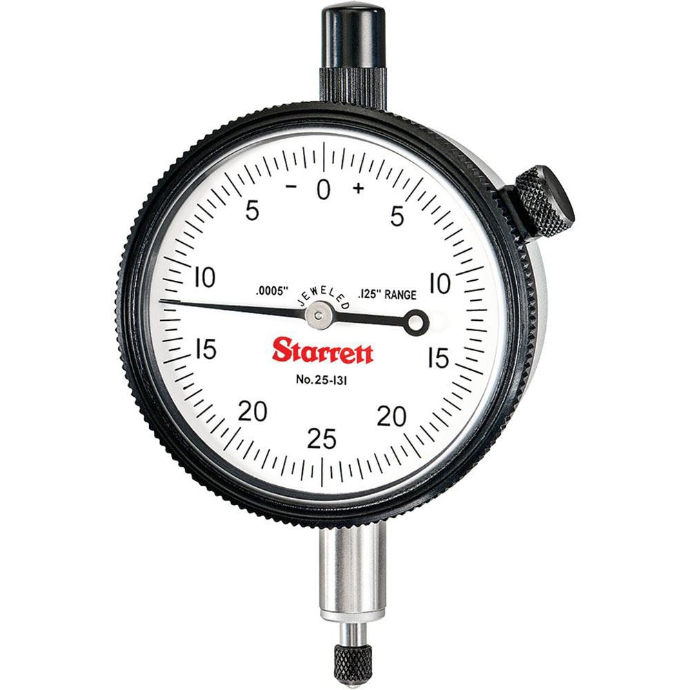 Starrett 53232 Dial Drop Indicator: 0 to 0.125" Range, 0-25-0 Dial Reading, 0.0005" Graduation, 2-1/4" Dial Dia Image