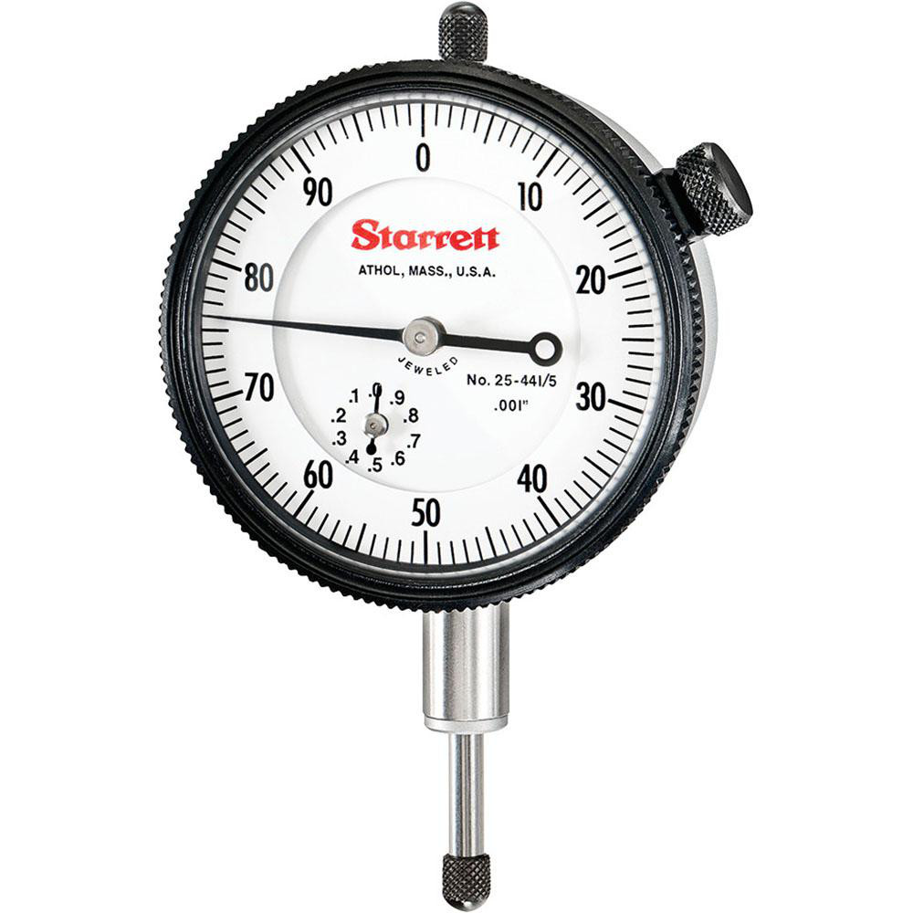 Dial Drop Indicator: 0.5000" Max Measurement, 0-100 Dial Reading - White, Lug Back, Revolution Counter