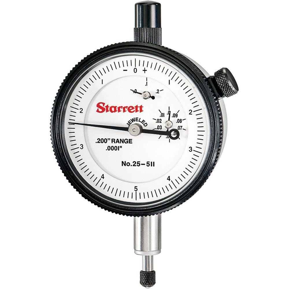 Starrett 53299 Dial Drop Indicator: 0 to 0.2" Range, 0-5-0 Dial Reading, 0.0001" Graduation, 2-1/4" Dial Dia Image