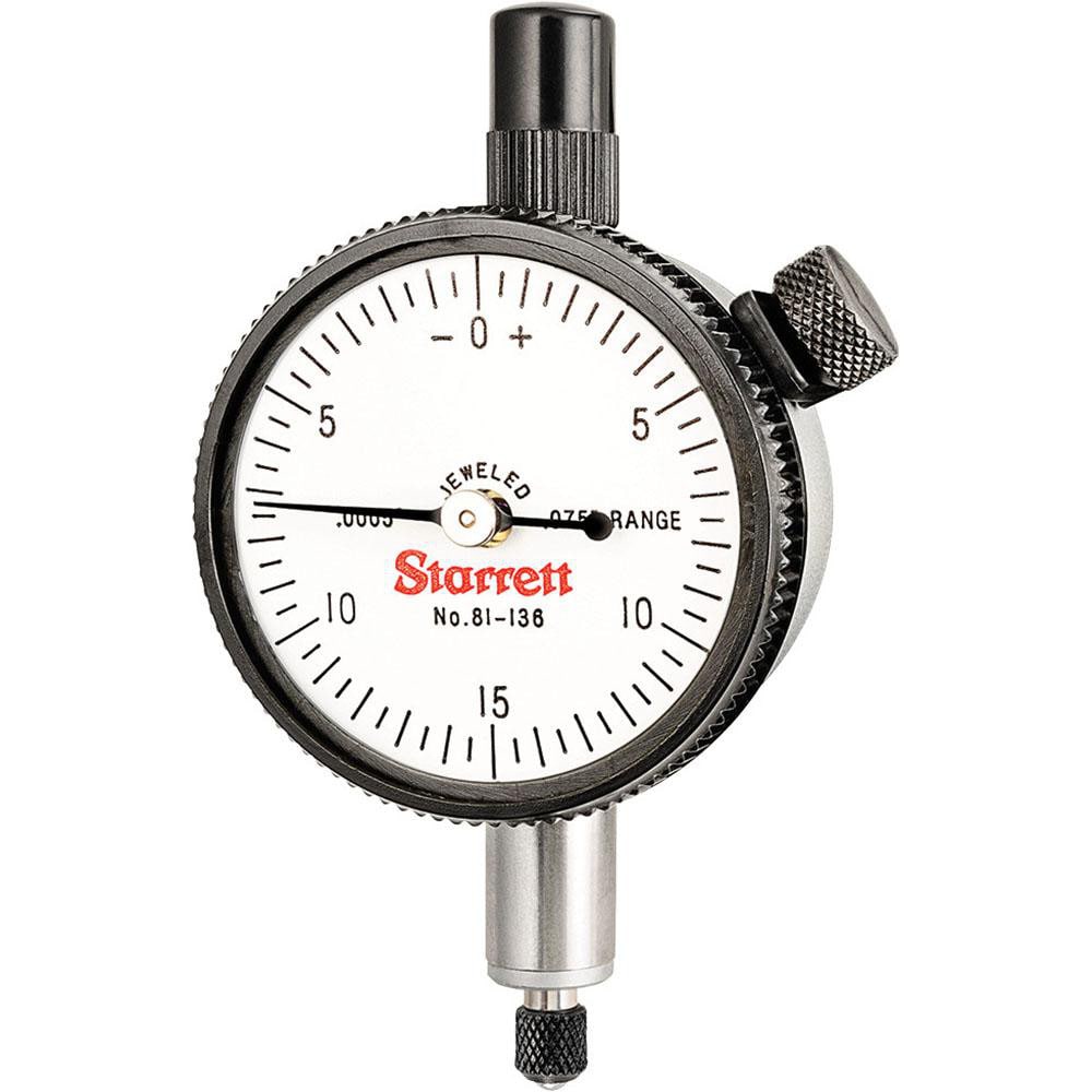 Starrett 53392 Dial Drop Indicator: 0 to 0.075" Range, 0-15-0 Dial Reading, 0.0005" Graduation, 1-11/16" Dial Dia Image