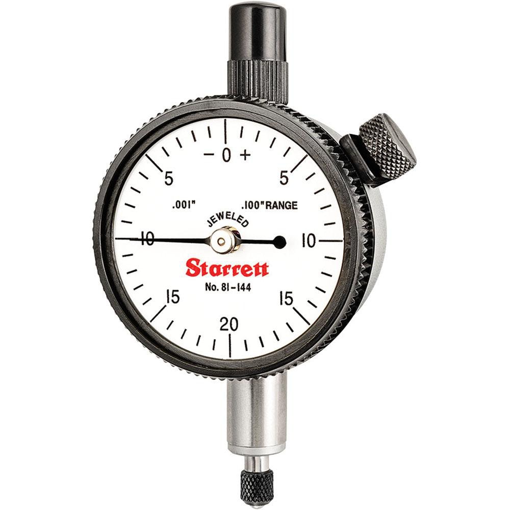 Starrett 53408 Dial Drop Indicator: 0 to 0.1" Range, 0-20-0 Dial Reading, 0.001" Graduation, 1-11/16" Dial Dia Image