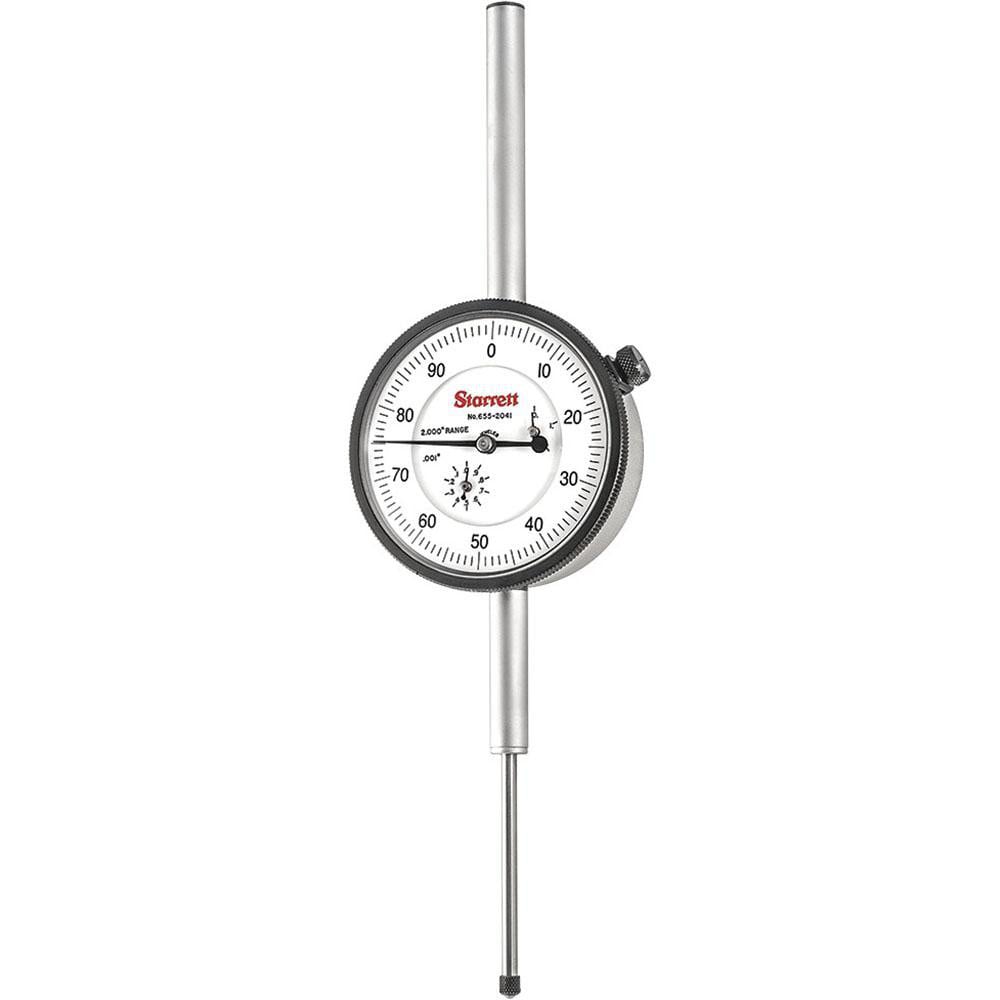 Starrett 53619 Dial Drop Indicator: 0 to 2" Range, 0-100 Dial Reading, 0.001" Graduation, 2-3/4" Dial Dia Image