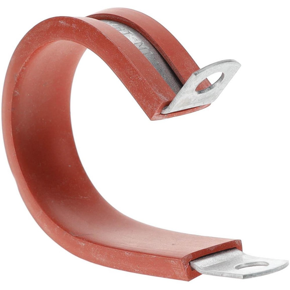 Cushion Clamp: 1-1/2" Pipe, Galvanized Steel & Silicone Cushion, Red