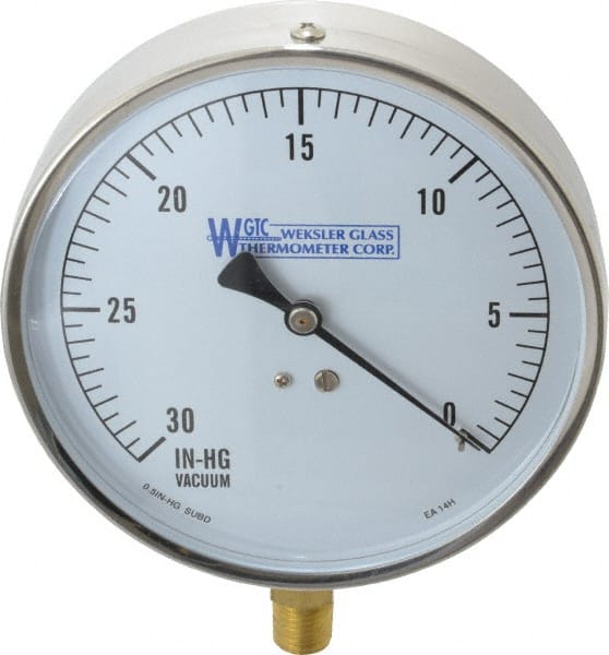 WGTC EA14 H Pressure Gauge: 4-1/2" Dial, 0 to 30 psi, 1/4" Thread, NPT, Lower Mount 