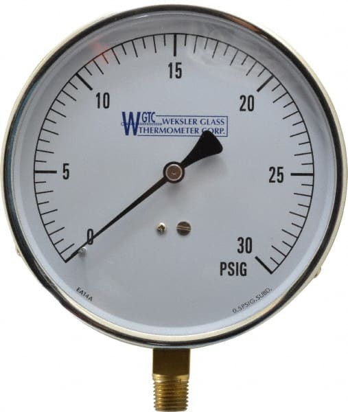 WGTC EA14 A Pressure Gauge: 4-1/2" Dial, 0 to 30 psi, 1/4" Thread, NPT, Lower Mount 