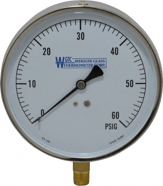 WGTC EA14 B Pressure Gauge: 4-1/2" Dial, 0 to 60 psi, 1/4" Thread, NPT, Lower Mount Image