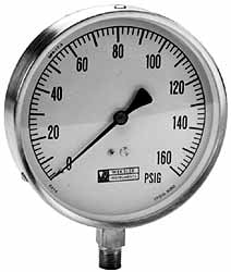 WGTC EA14 L Pressure Gauge: 4-1/2" Dial, 0 to 150 psi, 1/4" Thread, NPT, Lower Mount Image