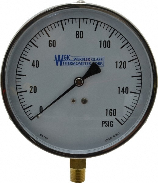 WGTC EA14 D Pressure Gauge: 4-1/2" Dial, 0 to 160 psi, 1/4" Thread, NPT, Lower Mount Image