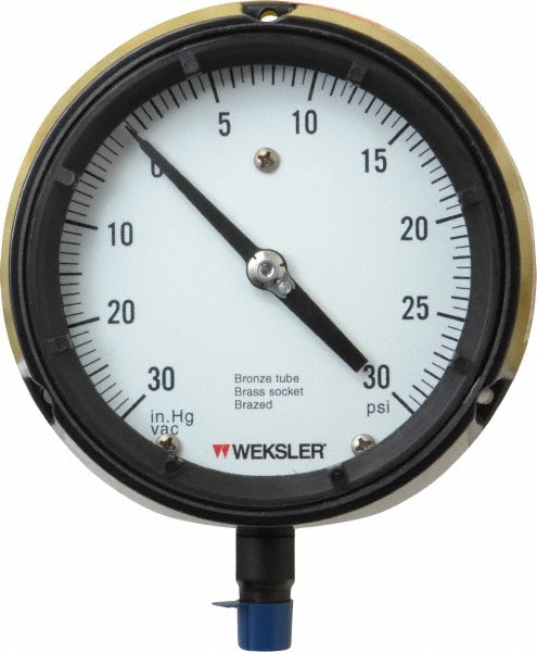 Made in USA BA142CB4LW Pressure Gauge: 4-1/2" Dial, 30 psi, 1/4" Thread, NPT, Lower Mount Image