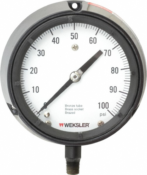 Made in USA BA142PF4LW Pressure Gauge: 4-1/2" Dial, 0 to 100 psi, 1/4" Thread, NPT, Lower Mount Image