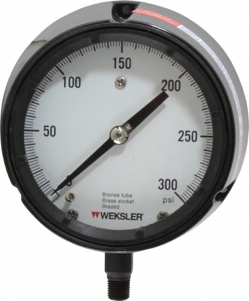 Made in USA BA142PJ4LW Pressure Gauge: 4-1/2" Dial, 0 to 300 psi, 1/4" Thread, NPT, Lower Mount Image