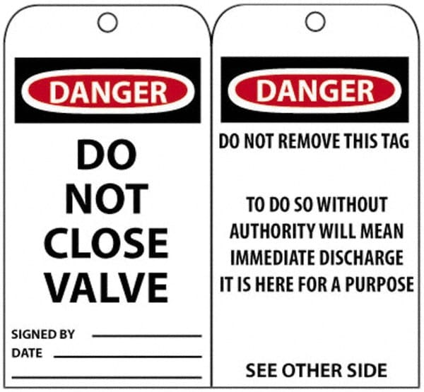 Accident Prevention Tag: Rectangle, 3" High, Unrippable Vinyl, "Danger"