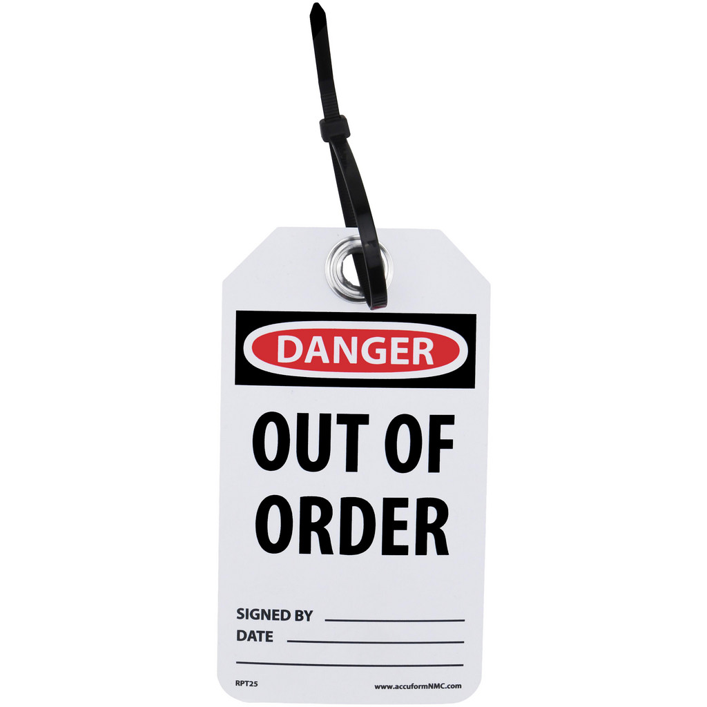 AccuformNMC Accident Prevention Tag: 3" High, 6" Wide, Unrippable Vinyl, "DANGER" - Double Sided, English | Part #RPT25