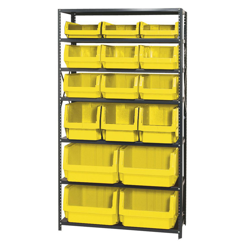 16 Bin Large Hopper Front Bin Storage Units - 18 Inch Overall Depth x 75 Inch Overall Height, Yellow High Density Polyethylene Bins