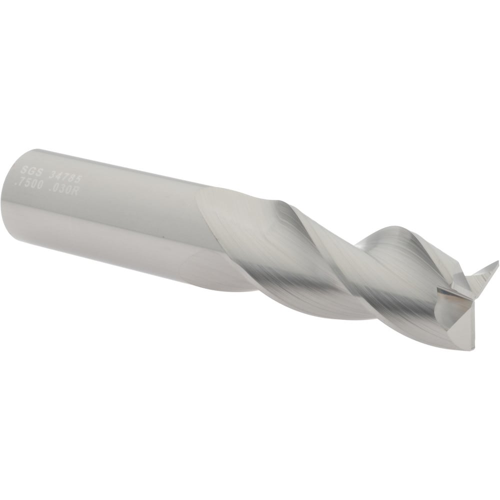 SGS 34785 Corner Radius End Mill: 3/4" Dia, 1-5/8" LOC, 0.03" Radius, 3 Flutes, Solid Carbide 