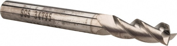 SGS 34795 Corner Radius End Mill: 1/4" Dia, 3/4" LOC, 0.01" Radius, 3 Flutes, Solid Carbide 