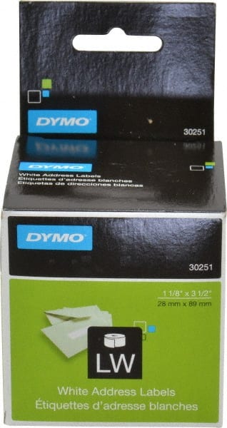 Dymo Label Maker Label: White, Die Cut Paper with Semi Perm Adhesive, 3- 1/2″ OAL, 1-1/8″ OAW, 130 per Roll, Roll 86608890 MSC Industrial  Supply