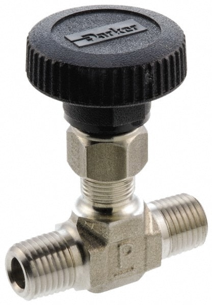 Parker 6M-V6LN-SS Needle Valve: Straight, 3/8" Pipe, MNPT x MNPT End Image