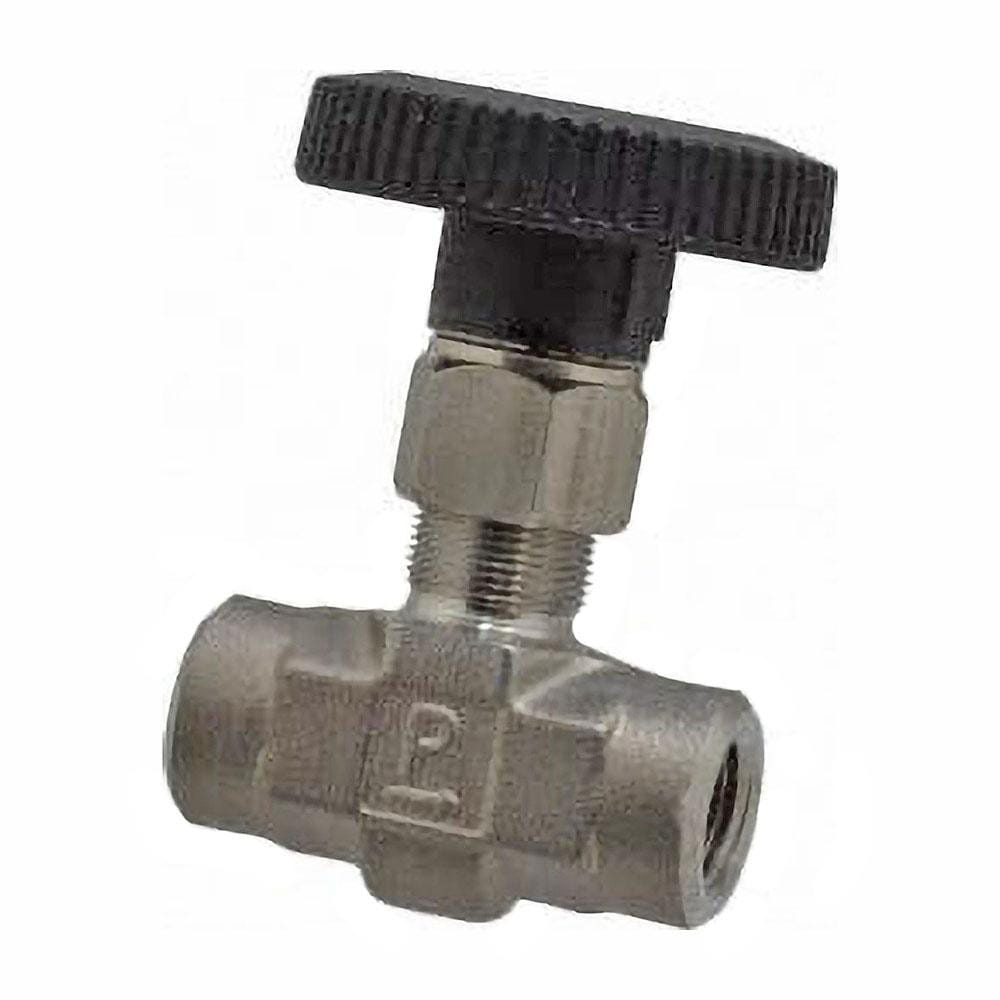 Parker 4F-V6LN-SS Needle Valve: Round Handle, Straight, 1/4" Pipe, FNPT x FNPT End, Stainless Steel Body, Polytetrafluoroethylene Seal Image