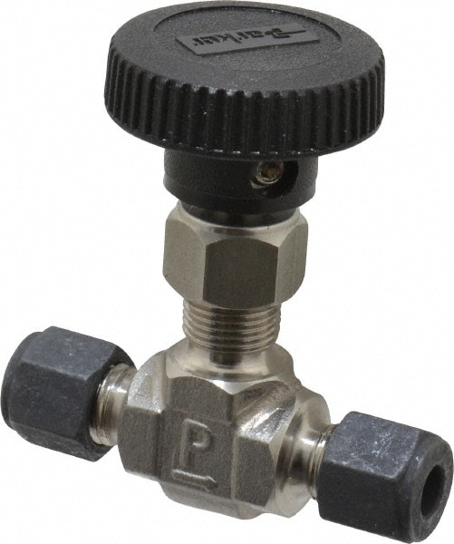 Parker 4Z-V4LN-SS Needle Valve: Round Handle, Straight, 1/4" Pipe, Compression x Compression End, Stainless Steel Body, Polytetrafluoroethylene Seal Image