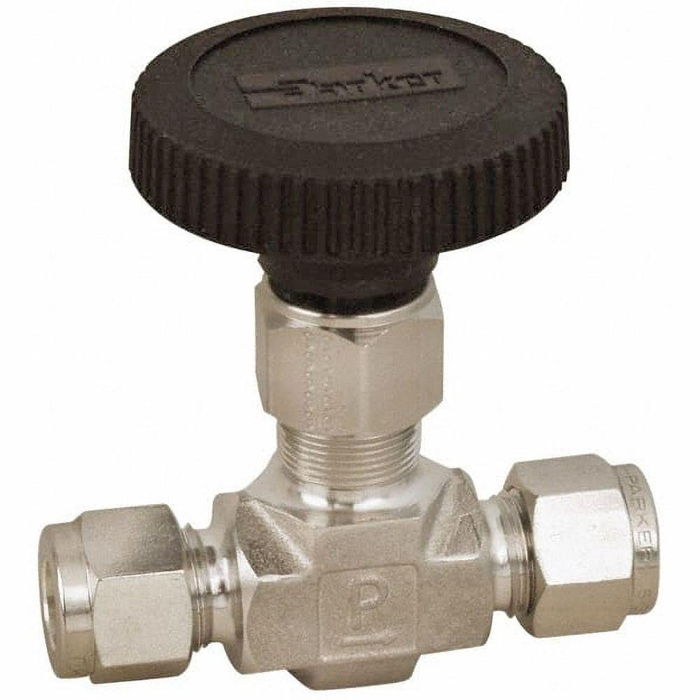 Parker 6A-V6LN-SS Needle Valve: Round Handle, Straight, 3/8" Pipe, Compression End, Stainless Steel Body, Polytetrafluoroethylene Seal Image