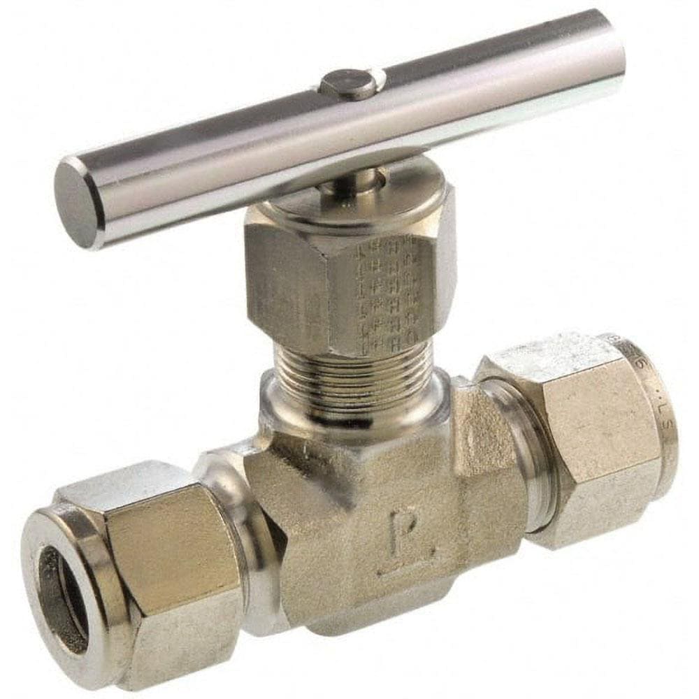 Parker 8A-V8LN-SS Needle Valve: Round Handle, Straight, 1/2" Pipe, Compression End, Stainless Steel Body, Polytetrafluoroethylene Seal Image