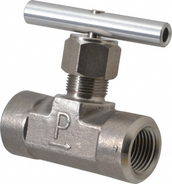 5,000 Max psi, 1/2" Pipe, 316 Grade Stainless Steel, Inline Instrumentation Needle Valve
