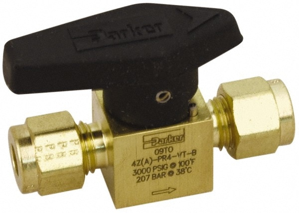 Parker 4Z-PR4-VT-B 1/4" Pipe, 3,000 psi WOG Rating, Brass, Inline, One Way Instrumentation Plug Valve Image