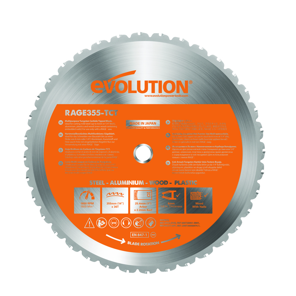 Wet & Dry-Cut Saw Blade: 14" Dia, 1" Arbor Hole, 36 Teeth - For Composite, Ferrous Metal, Laminates, Non Ferrous Metals, Plastics, Wood